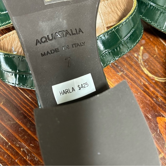 Aquatalia green leather step in sandal faux croc size 7 made in Italy - Picture 9 of 11